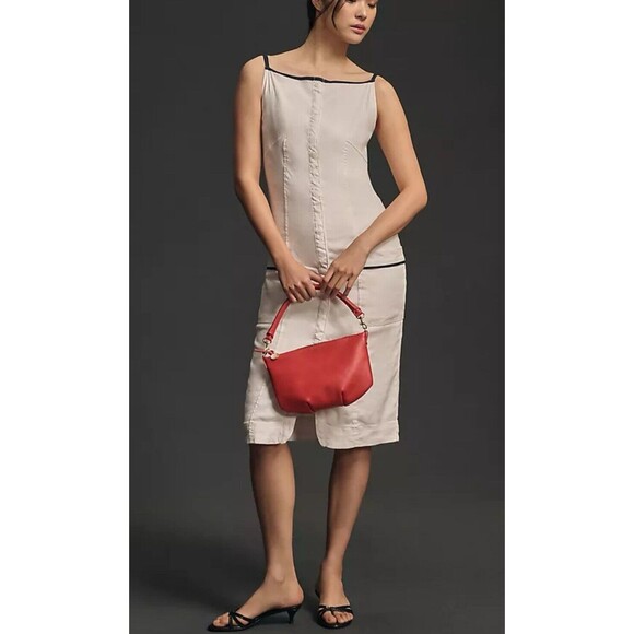 Anthropologie Maeve Women Midi Dress Ivory Colette Linen Vacay Preppy Large NWT